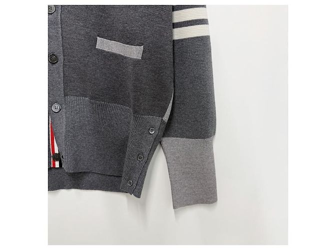 Thom Browne Diagonal Stripe Mixed Wool Cardigan Tonal Grey - view 15