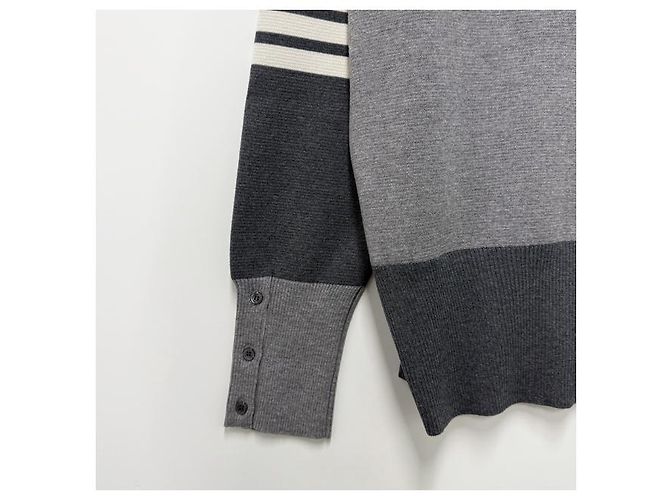 Thom Browne Diagonal Stripe Mixed Wool Cardigan Tonal Grey - view 16