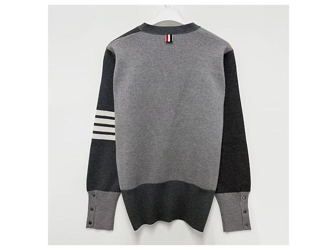 Thom Browne Diagonal Stripe Mixed Wool Cardigan Tonal Grey - view 2
