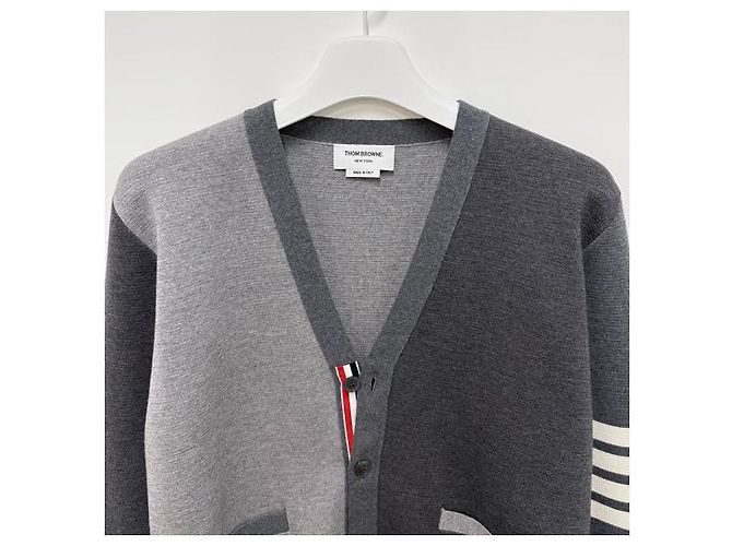 Thom Browne Diagonal Stripe Mixed Wool Cardigan Tonal Grey - view 3
