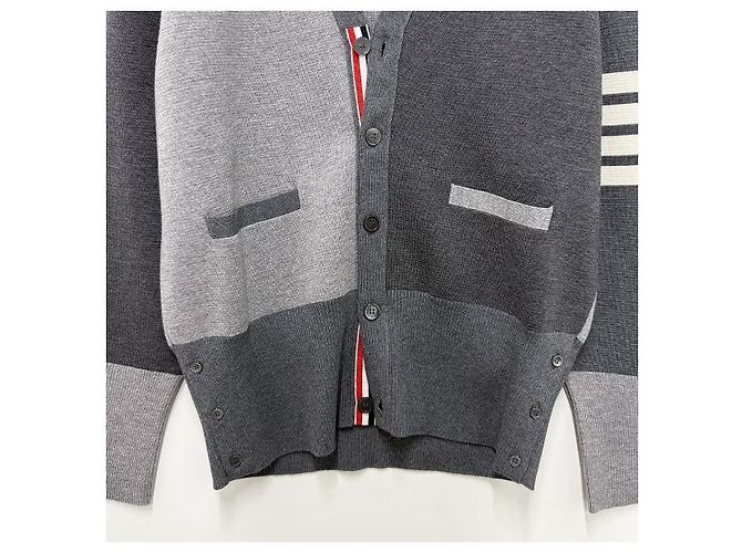 Thom Browne Diagonal Stripe Mixed Wool Cardigan Tonal Grey - view 4