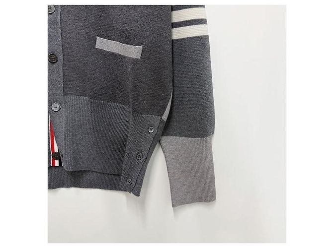 Thom Browne Diagonal Stripe Mixed Wool Cardigan Tonal Grey - view 5