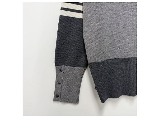 Thom Browne Diagonal Stripe Mixed Wool Cardigan Tonal Grey - view 6
