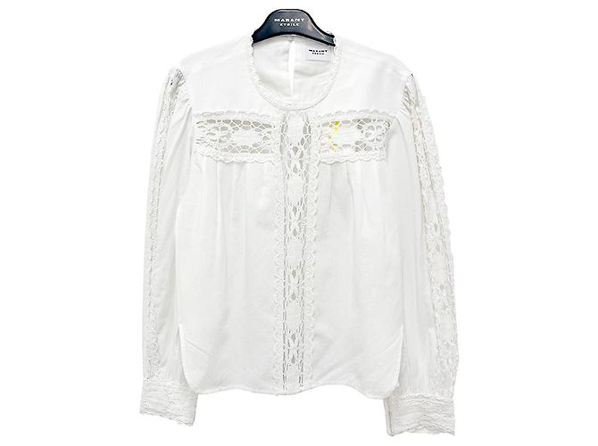 Isabel Marant Blusa de lino y algodón con encaje Etoile Valmira Blanco - vista 13