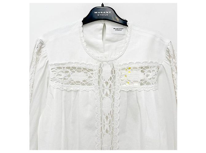 Isabel Marant Blusa de lino y algodón con encaje Etoile Valmira Blanco - vista 15