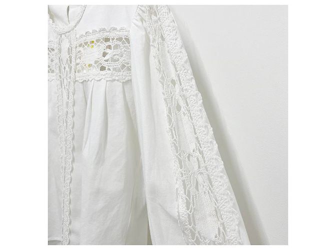 Isabel Marant Blusa de lino y algodón con encaje Etoile Valmira Blanco - vista 16