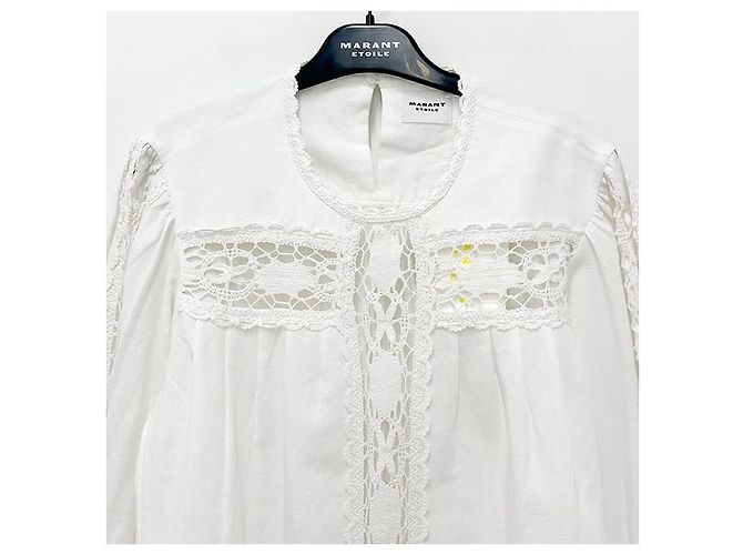 Isabel Marant Blusa de lino y algodón con encaje Etoile Valmira Blanco - vista 3