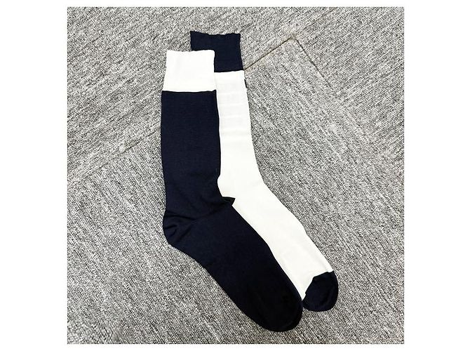 Thom Browne Calze Classiche Sottile a Mezza Polpaccio Blu Navy Bianco - vista 10