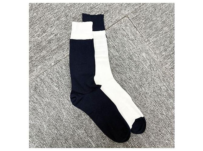 Thom Browne Calze Classiche Sottile a Mezza Polpaccio Blu Navy Bianco - vista 2