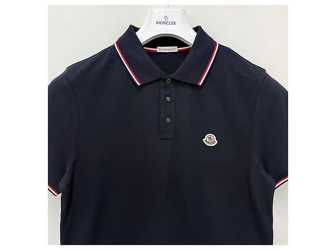 Polo in cotone piqué a maniche corte con patch logo Moncler, blu navy - vista 12