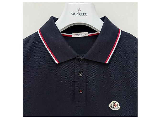 Polo in cotone piqué a maniche corte con patch logo Moncler, blu navy - vista 13