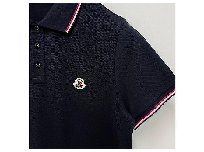 Polo in cotone piqué a maniche corte con patch logo Moncler, blu navy - vista 14