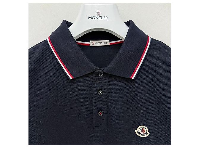 Polo in cotone piqué a maniche corte con patch logo Moncler, blu navy - vista 4