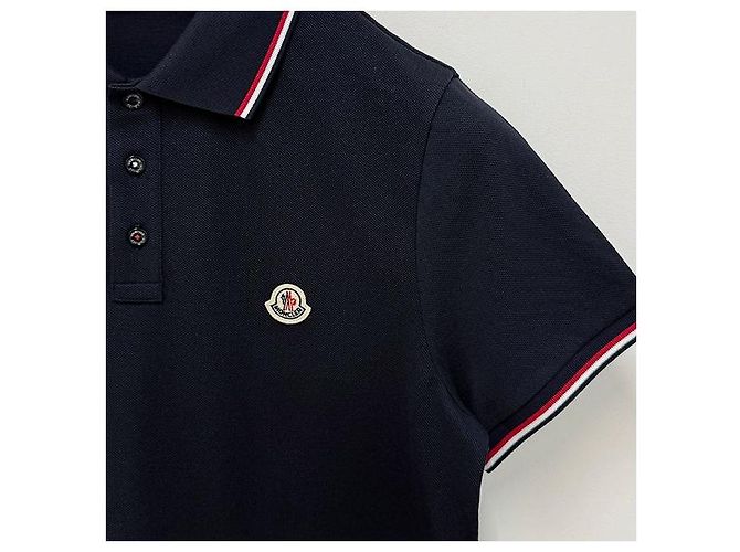 Polo in cotone piqué a maniche corte con patch logo Moncler, blu navy - vista 5