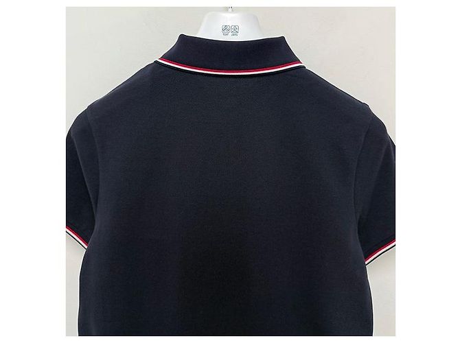 Polo in cotone piqué a maniche corte con patch logo Moncler, blu navy - vista 6