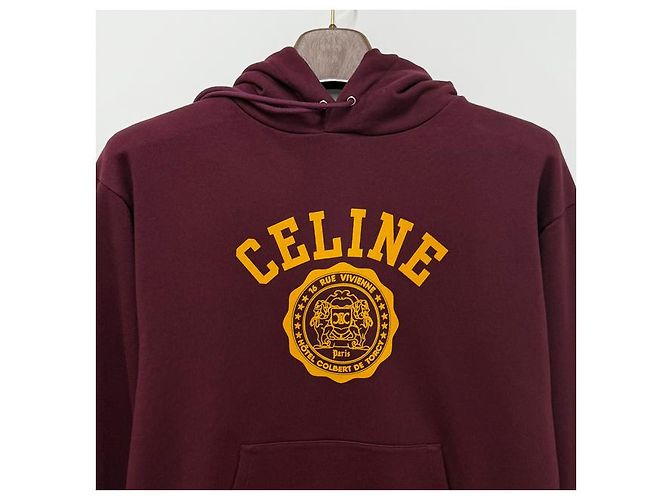 Céline Blason Logo bedruckter Baumwollfleece-Hoodie Bordeaux Rot - Ansicht 11