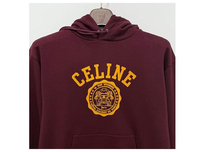 Céline Blason Logo bedruckter Baumwollfleece-Hoodie Bordeaux Rot - Ansicht 3