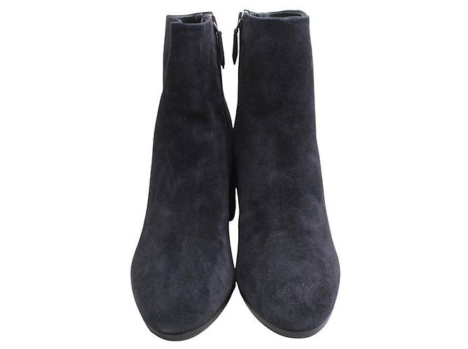 Miu Miu Botines de ante gris carbón con ribete de shearling Negro - vista 2