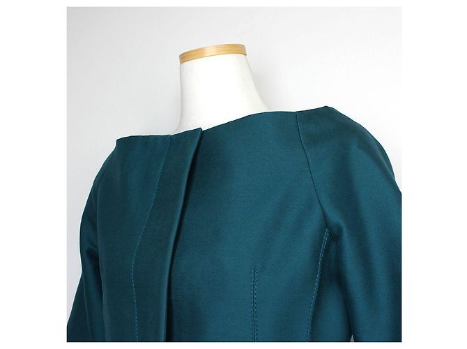 Gucci Giacca lunga in lana e seta verde teal Blu - vista 4