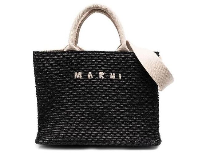 Marni Piccola borsa tote in rafia nera Nero - vista 4