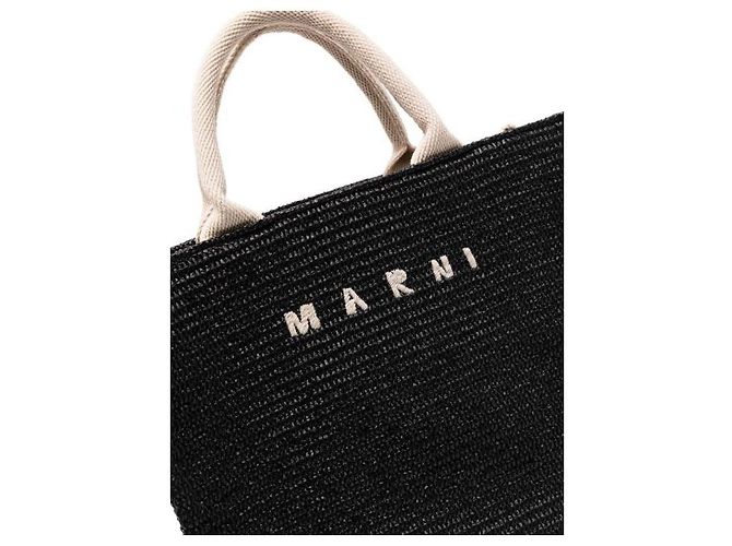 Marni Piccola borsa tote in rafia nera Nero - vista 6