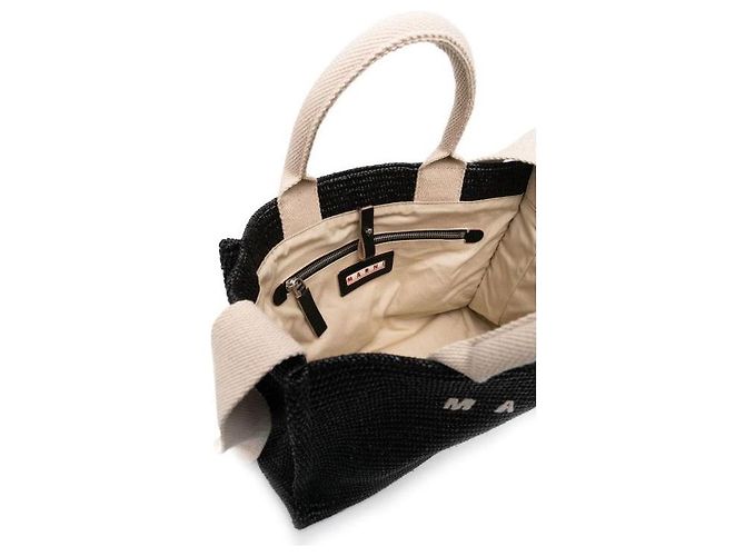 Marni Piccola borsa tote in rafia nera Nero - vista 7