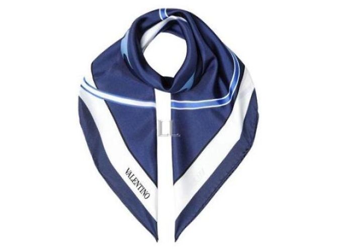 Valentino Foulard in seta con logo Blu - vista 4