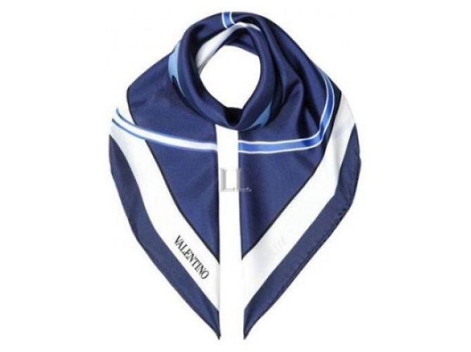 Valentino Foulard in seta con logo Blu - vista 5