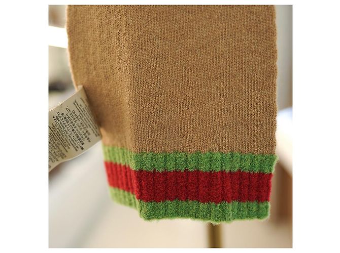 Gucci Sciarpa Striata in Lana Cammello Marrone - vista 10