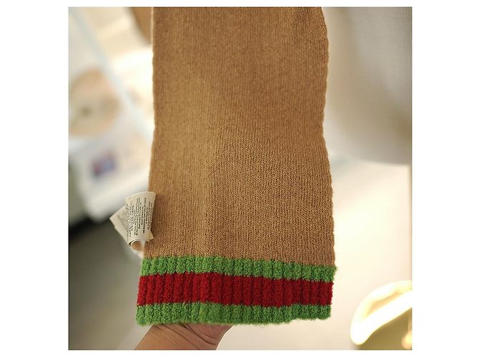 Gucci Sciarpa Striata in Lana Cammello Marrone - vista 12