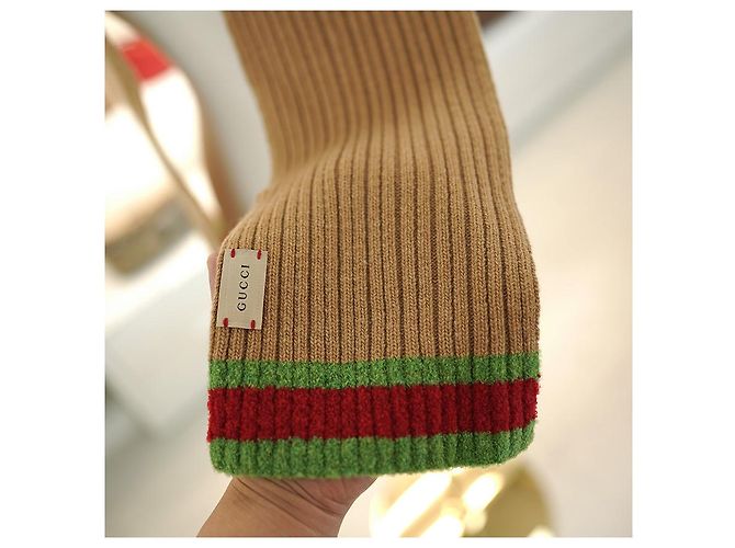 Gucci Sciarpa Striata in Lana Cammello Marrone - vista 13