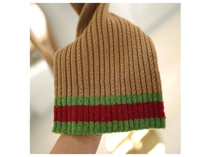 Gucci Sciarpa Striata in Lana Cammello Marrone - vista 14