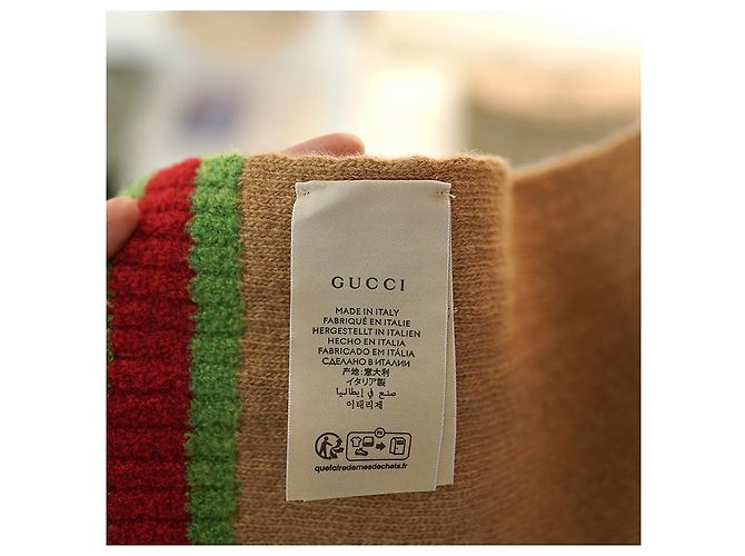 Gucci Sciarpa Striata in Lana Cammello Marrone - vista 15