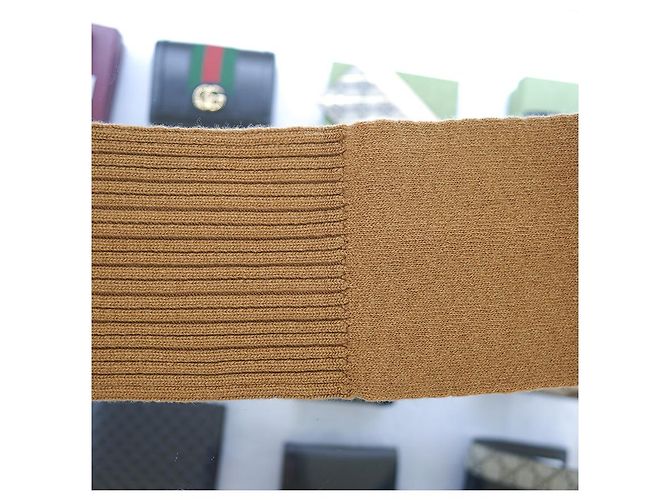 Gucci Sciarpa Striata in Lana Cammello Marrone - vista 17