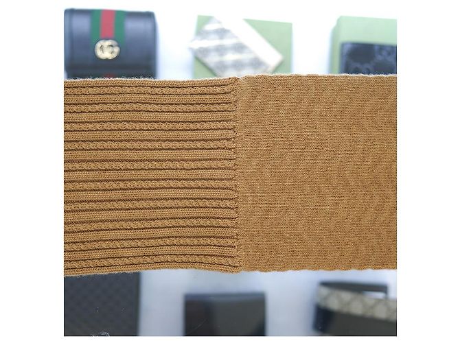Gucci Sciarpa Striata in Lana Cammello Marrone - vista 18