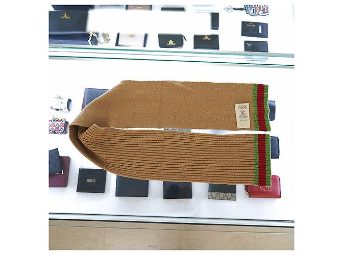 Gucci Sciarpa Striata in Lana Cammello Marrone - vista 20