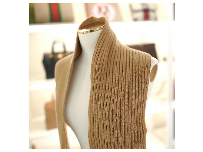 Gucci Sciarpa Striata in Lana Cammello Marrone - vista 7