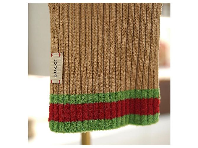 Gucci Sciarpa Striata in Lana Cammello Marrone - vista 9