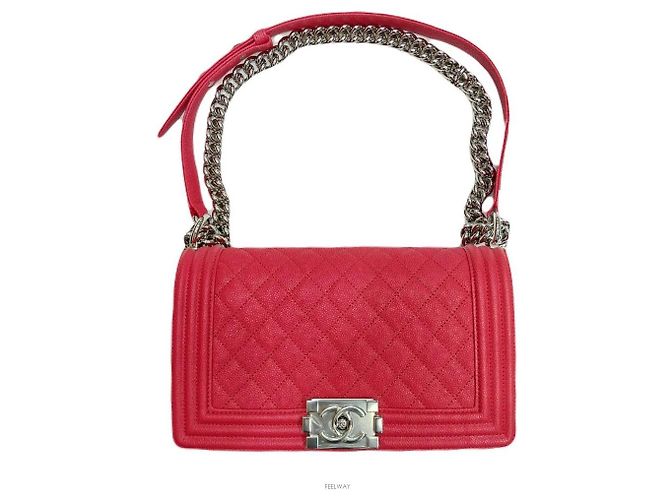 Chanel Borsa a spalla media in tono argento Caviar Boy Rosso - vista 2