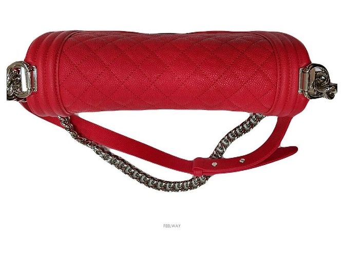 Chanel Borsa a spalla media in tono argento Caviar Boy Rosso - vista 7