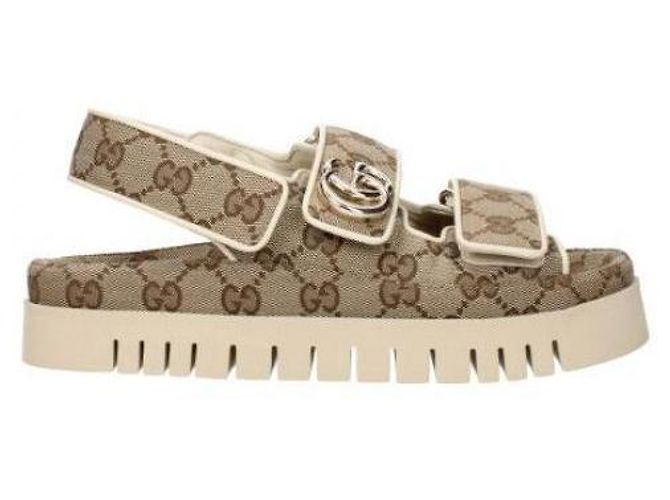 Gucci Doppelte Leinensandalen Braun - Ansicht 4