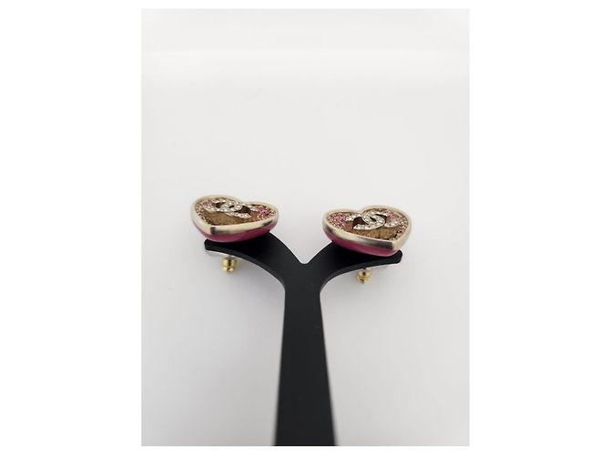 Chanel Herzohrringe mit CC-Logo Pink - Ansicht 12