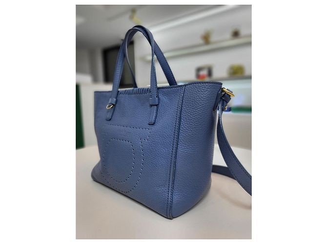 Salvatore Ferragamo Borsa Tote Marta in Grano Blu Salvatore Gancci - vista 11