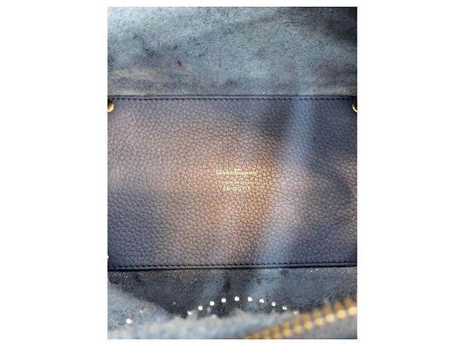 Salvatore Ferragamo Borsa Tote Marta in Grano Blu Salvatore Gancci - vista 7