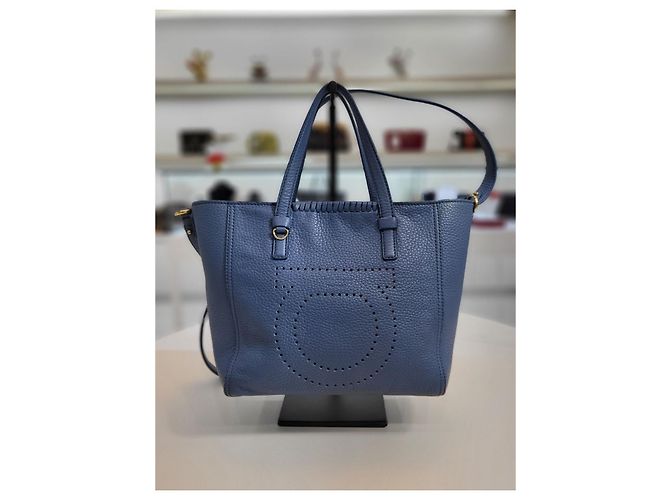 Salvatore Ferragamo Borsa Tote Marta in Grano Blu Salvatore Gancci - vista 8