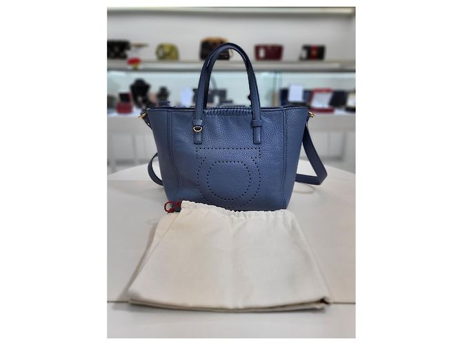 Salvatore Ferragamo Borsa Tote Marta in Grano Blu Salvatore Gancci - vista 9