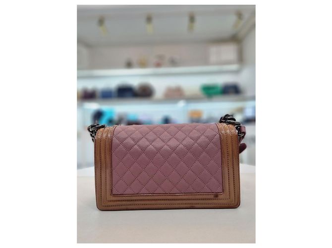 Chanel Boy Two-Tone Caviar Medium Shoulder Bag Brown - view 12