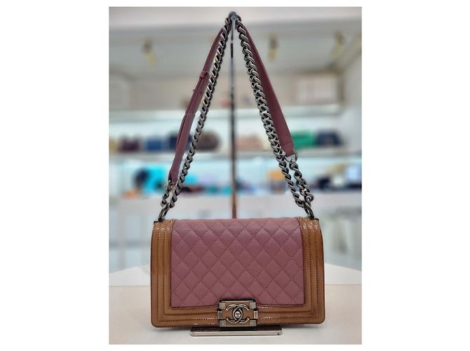 Chanel Boy Two-Tone Caviar Medium Shoulder Bag Brown - view 8