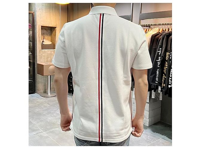 Thom Browne Polo de algodón piqué con tres rayas, corte relajado, parte trasera central - vista 5