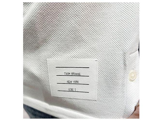 Thom Browne Polo de algodón piqué con tres rayas, corte relajado, parte trasera central - vista 7